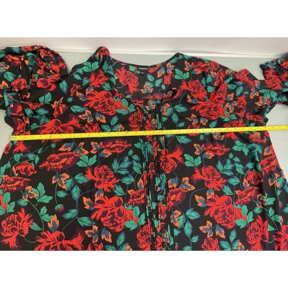 WOMEN'S TORRID GEORGETTE PINTUCK BUTTON-FRONT BLOUSE FLORAL SIZE 4 - Picture 14 of 16